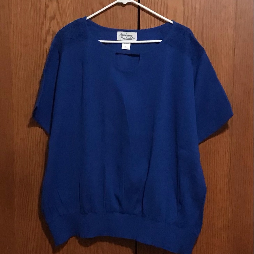 NWOT Anthony Richards Size 2X Royal Blue Short Sleeve Blouse Top Shirtt